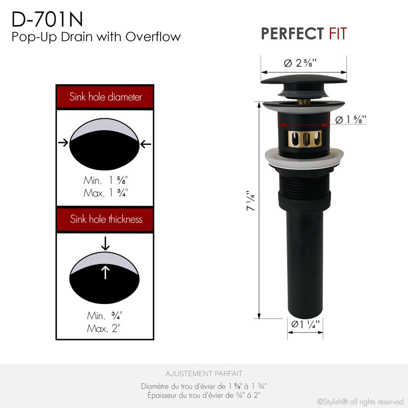 Élan Pop-Up Bathroom Sink Drain With Overflow, Chrome
