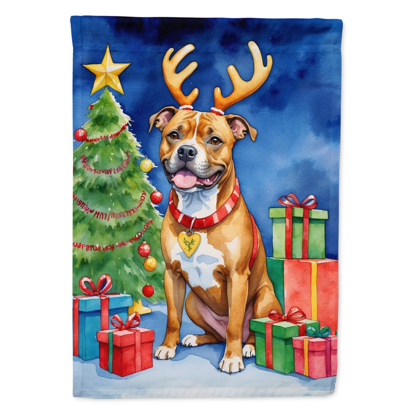 Drapeau de Noël maison de renne, Staffordshire bull terrier