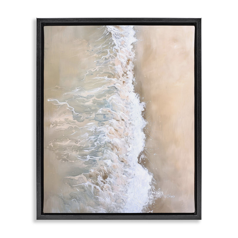  «Neutral Coast Wave Crash Floater» par Petal Prints Design, H 21 po x l 17 po, Cadre flottant noir de jais