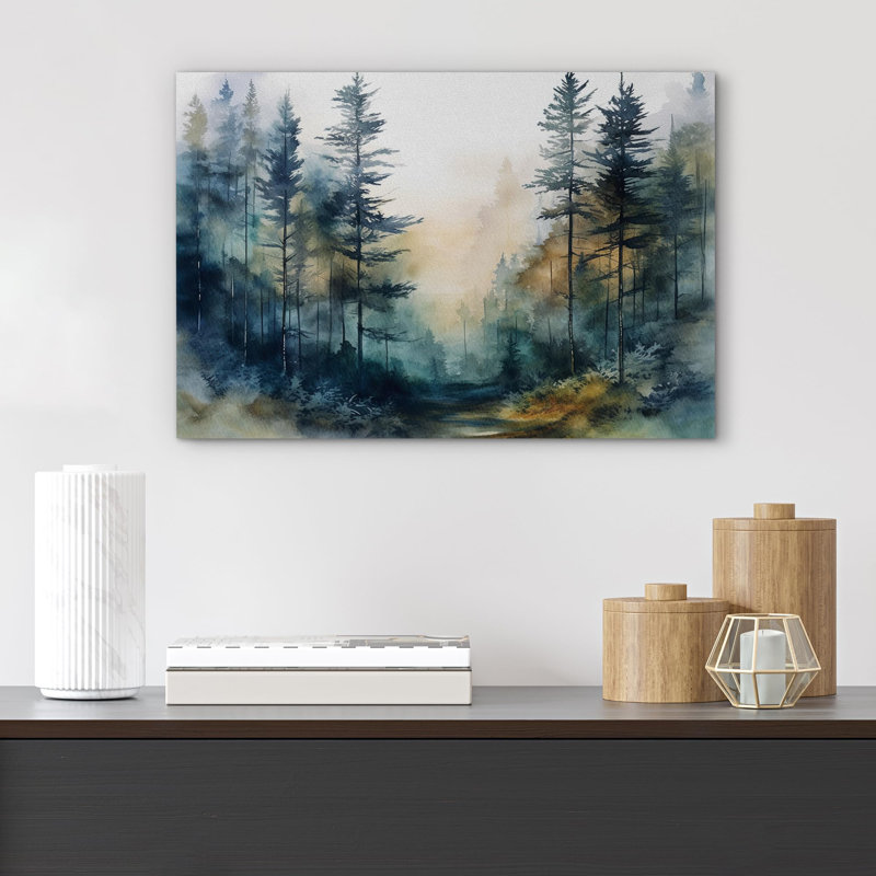 Paysage de forêt Woodland «Pine Tree Forest» sur, Toile tendue, H 32 po x l 48 po