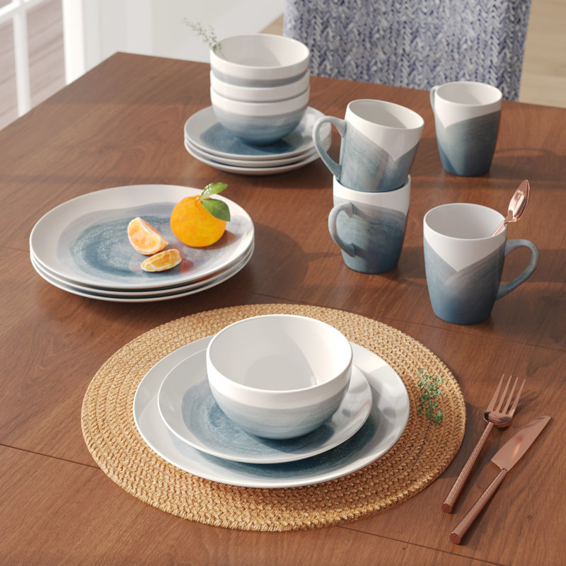 Service de vaisselle de 16 pièces Bayford, service pour 4, Bleu / gris