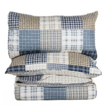Nautica Madras Plaid Patchwork Quilted Standard Pillow Shams Lot 2