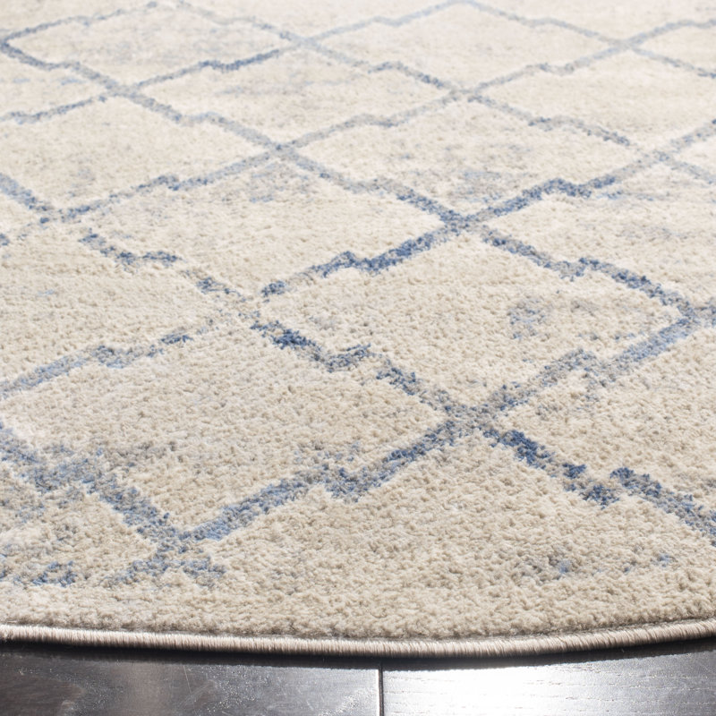 Tapis gris clair / bleu foncé Aubreelynn Cambrai, Rond 5 pi