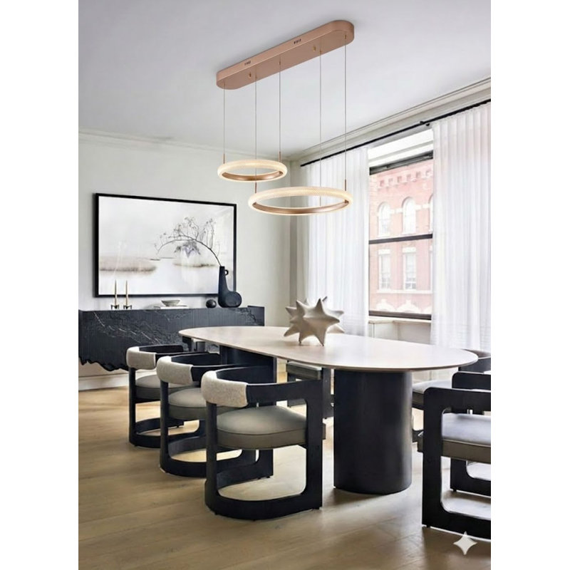 2 - Light Gold Dimmable LED Chandelier With White Acrylic Diffuser