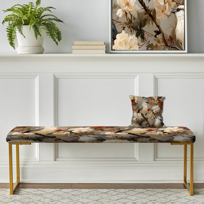 Beige exotique aviaire, beauté - banc rembourré floral doré