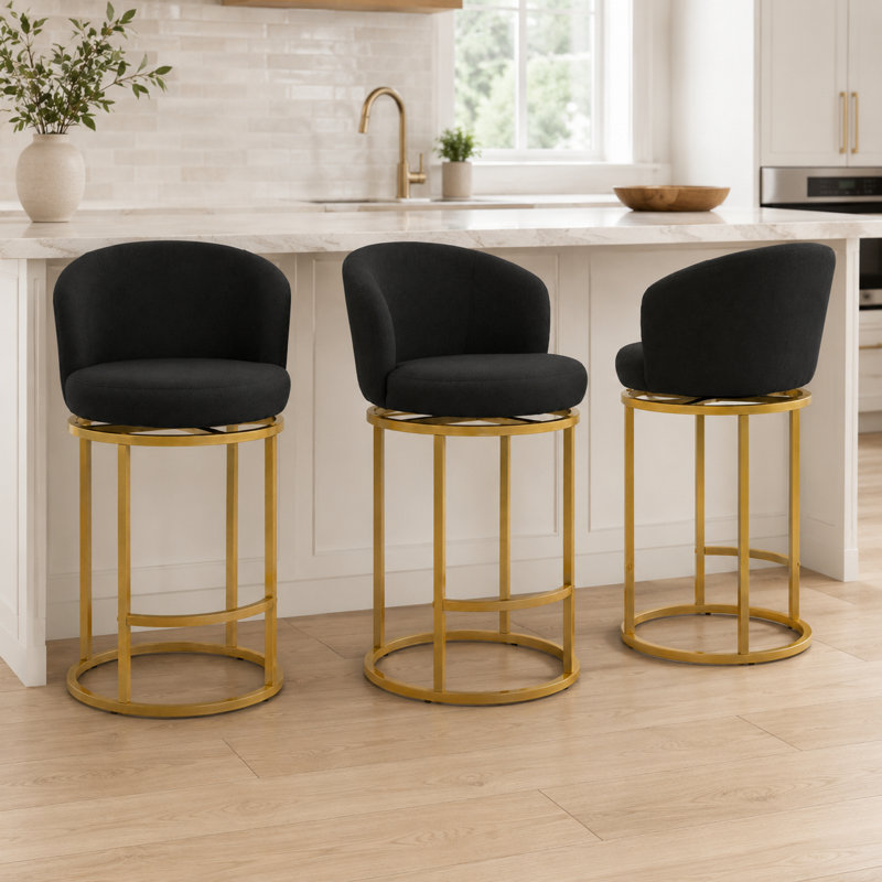 27" Swivel Barrel Counter Stool with Auto Return, Black-Golden Leg