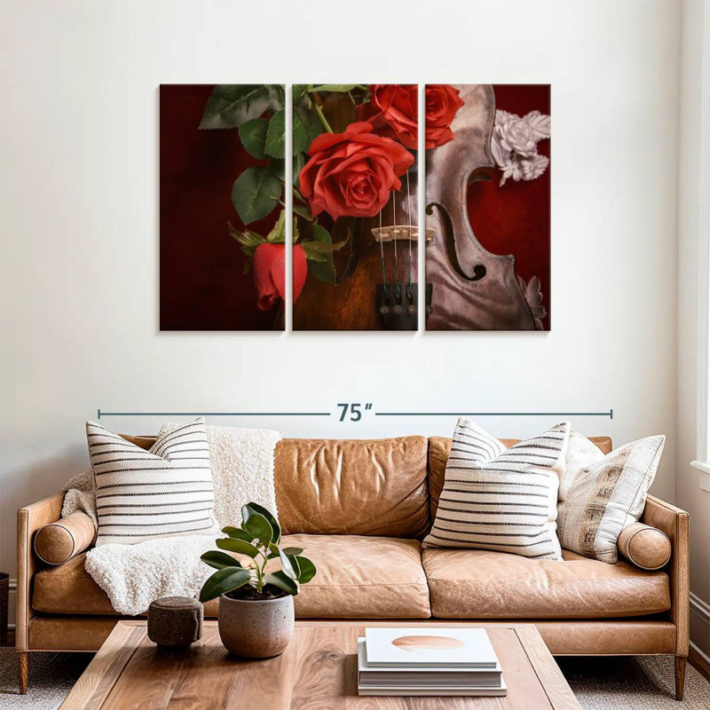 Abarca roses et violon, H 36 po x l 57 po