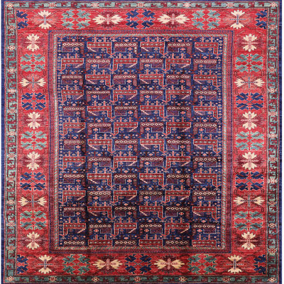 Tapis géométrique rouge / bleu / beige
