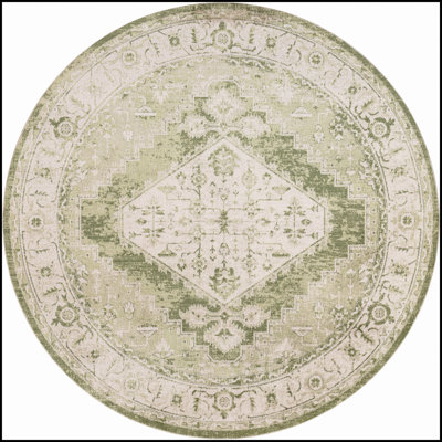 Haydel Oriental Machine Washable Power Loom Polyester Area Rug in Ivory/Green