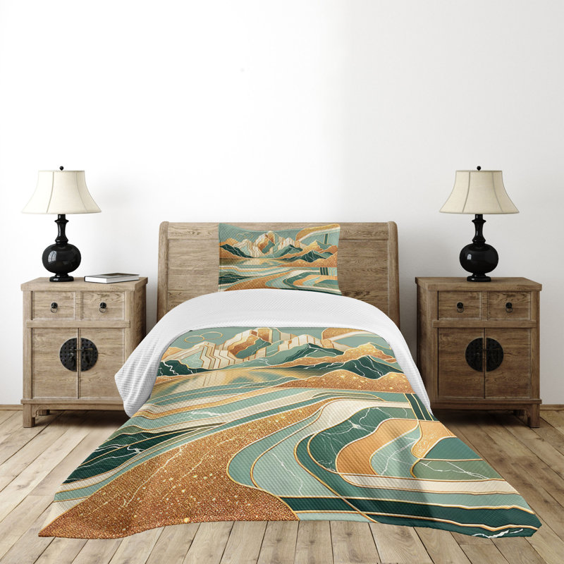 Amber Teal Burnt Orange Twin Polyester Bedspread Set