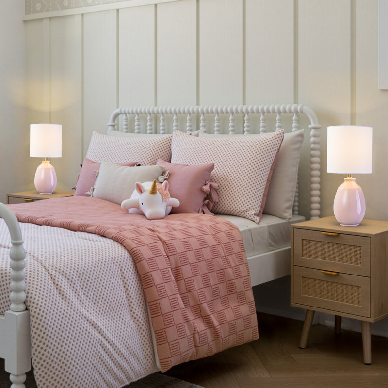 19in. Pink Ceramic Table Lamp With White Linen Shade And Brushed Nickel Lamp Neck, Pink