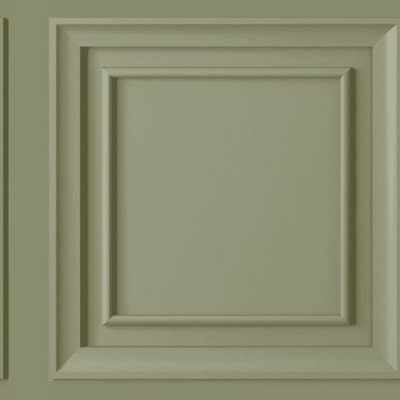 SAMPLE-Fresco Wood Panel Green Wallpaper