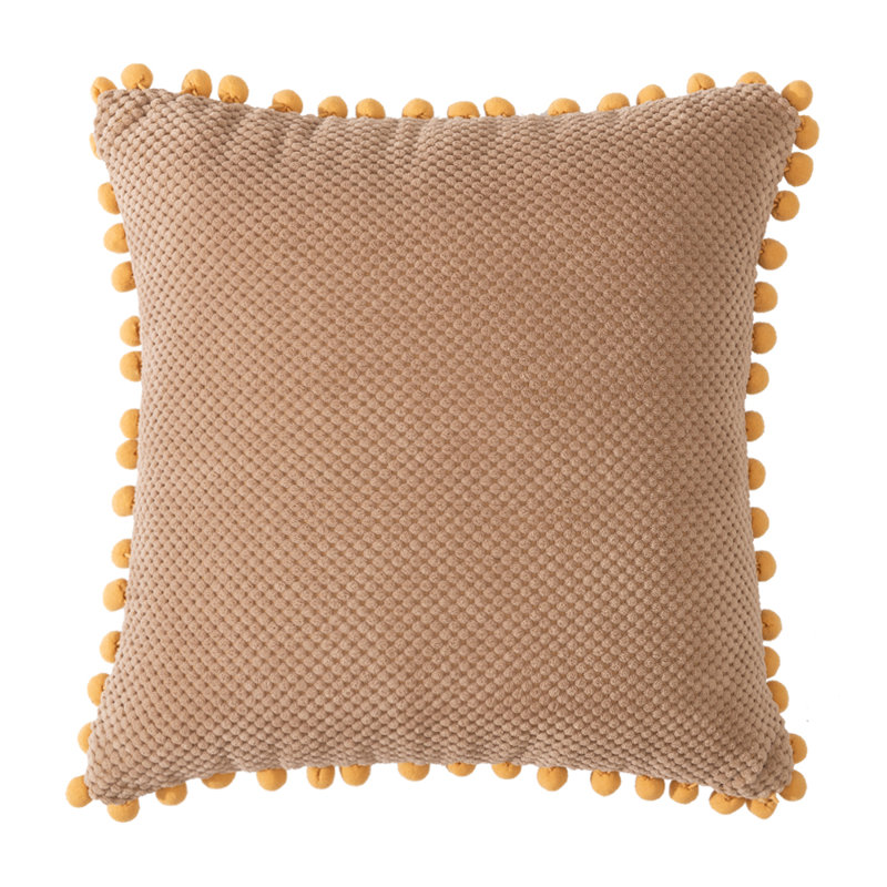  Coussin Pom-Poms, 18 po x 18 po, Polyester/ Bourre en polyester, Brun
