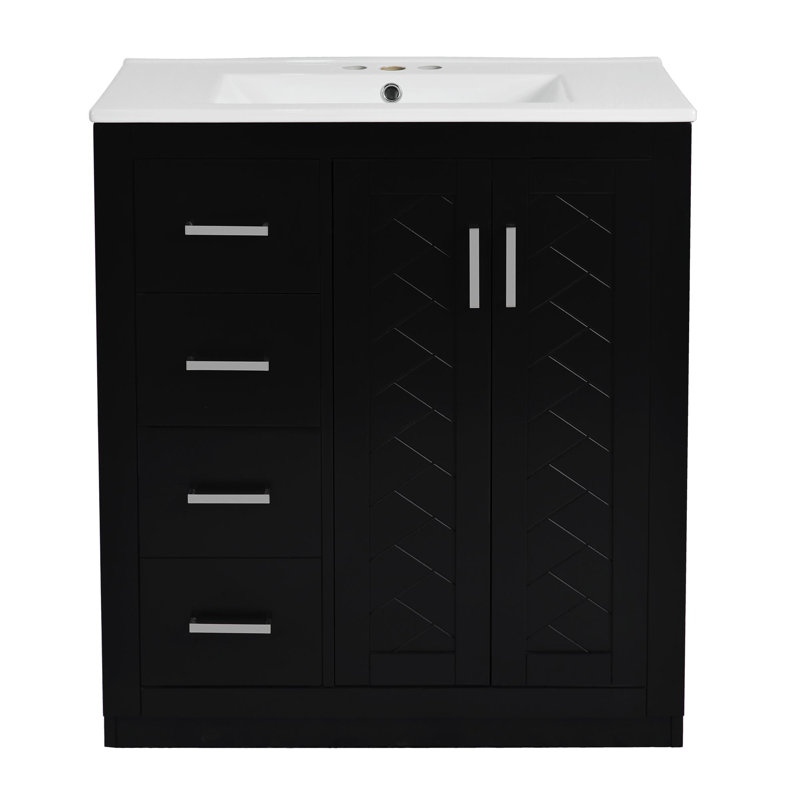 Ensemble de meuble-lavabo 30 po avec tiroirs et armoires, Noir
