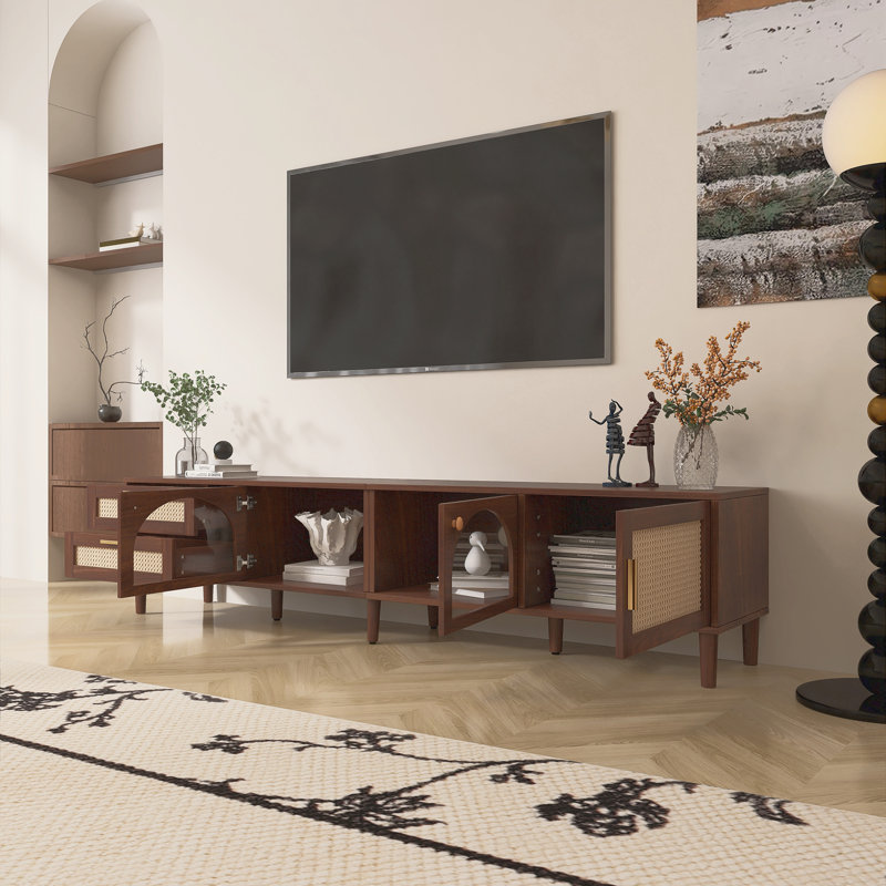 Mid-Century Modern 86" Width Entertainment Center, TV Stand For Tvs Up To 90", with App Controlled LED Lights