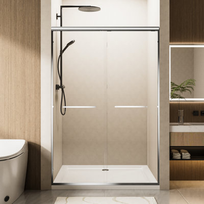 72" High Aluminum Shower Door, 6Mm Nano - Coated Clear Tempered Glass, Dual Handles, Adjustable Width And For Bathroom 60" Wide Frame Stainless Steel Reversible Waterproof