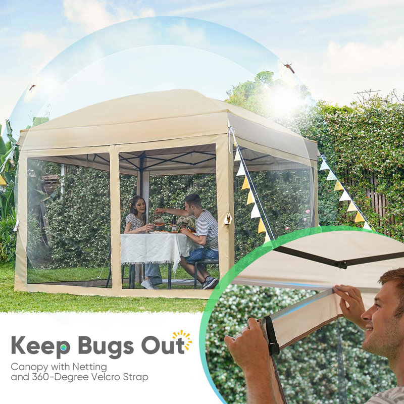 Quictent 10'x10' Pop up Canopy Tent with Netting, One Person Instant Setup Screen House Room Tent Screened- 4 Magnetic Doors Waterproof (Khaki)
