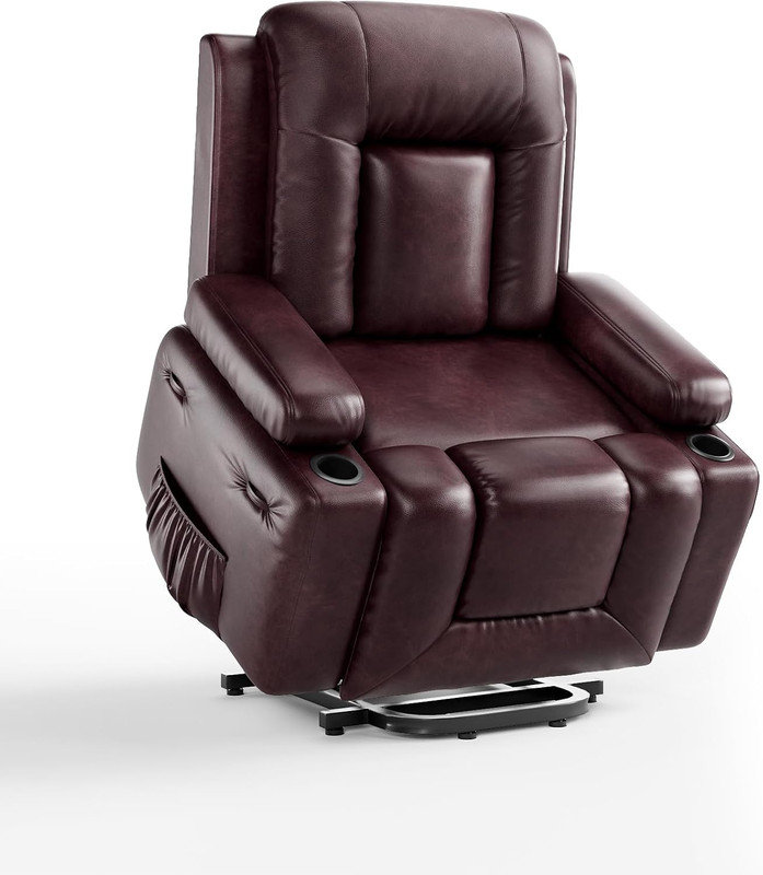 Power Lift Recliner Chair with Heat & Massage, PU Leather Electric Lift Chair for Elderly & Mobility Impaired, Red