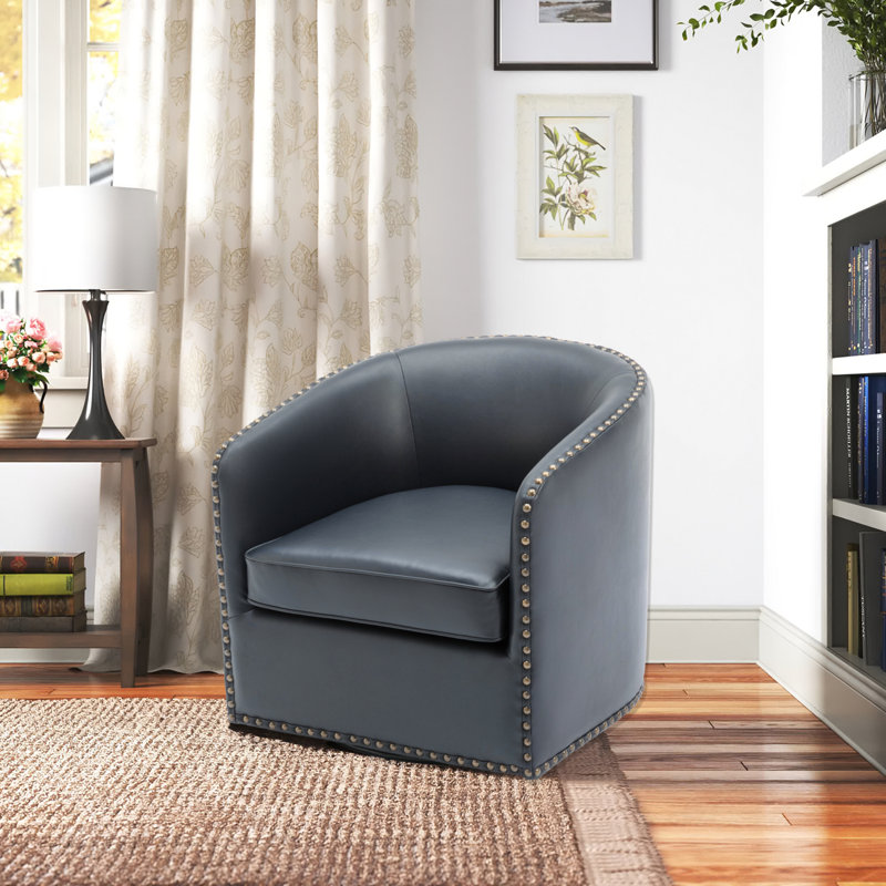 Fauteuil pivotant Trenton, Similicuir bleu foncé