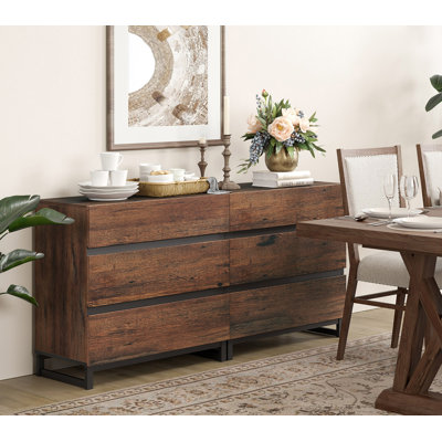 Stanhope Multifunctional Buffet Sideboards, 2 In 1 Modern Sideboard With 6 Drawers And Metal Base, Storage Cabinet For Kitchen, Coffee Bar Cabinet