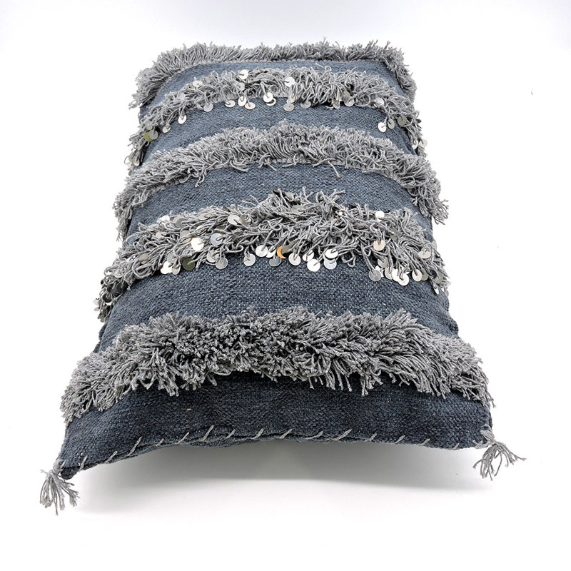 Wool Rectangular Pillow Cover, Blue/Gray, 15" x 25"