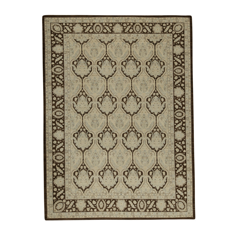 Tapis noir et ivoire de haute qualité noué à la main