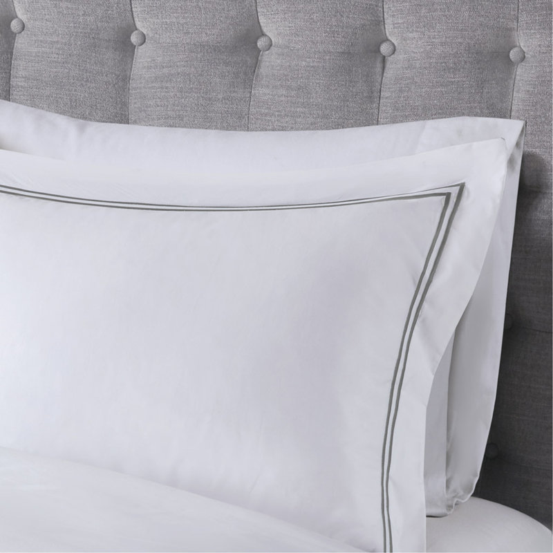 Full/Queen 100% Cotton Sateen Embroidered Comforter Set, Queen Comforter + 4 Additional Pieces, White/Gray