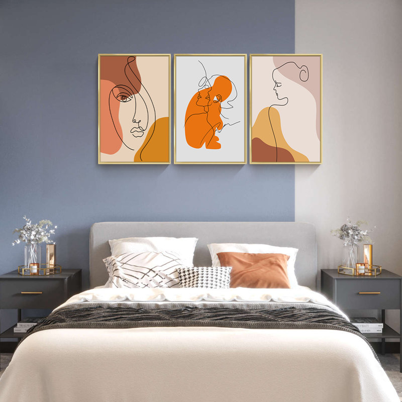 Abstract Face - Ensemble de 3 reproductions rectangulaires sur toile, H 16,3 po x l 36,3 po x P 1,65 po, Or