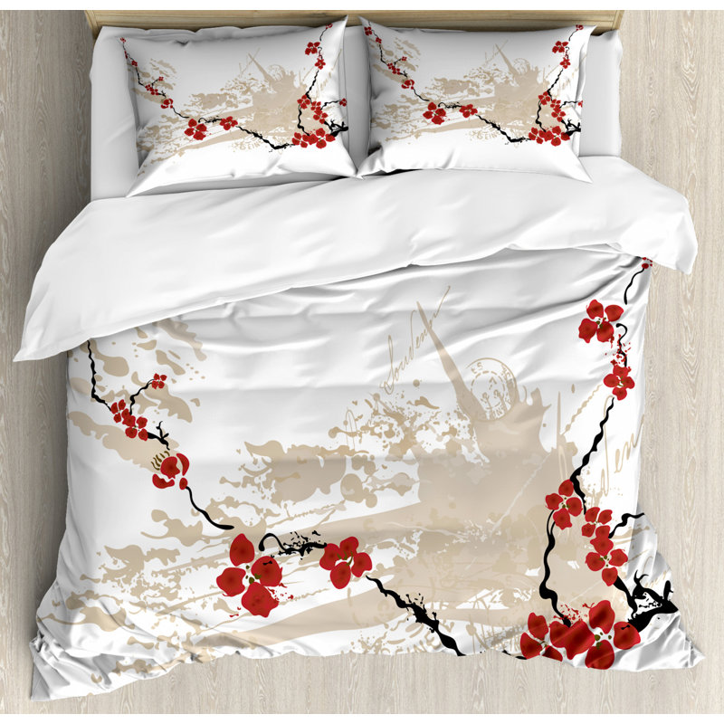 Eclectic Polyester Floral Duvet Cover, Queen Duvet Cover  + 2 Shams