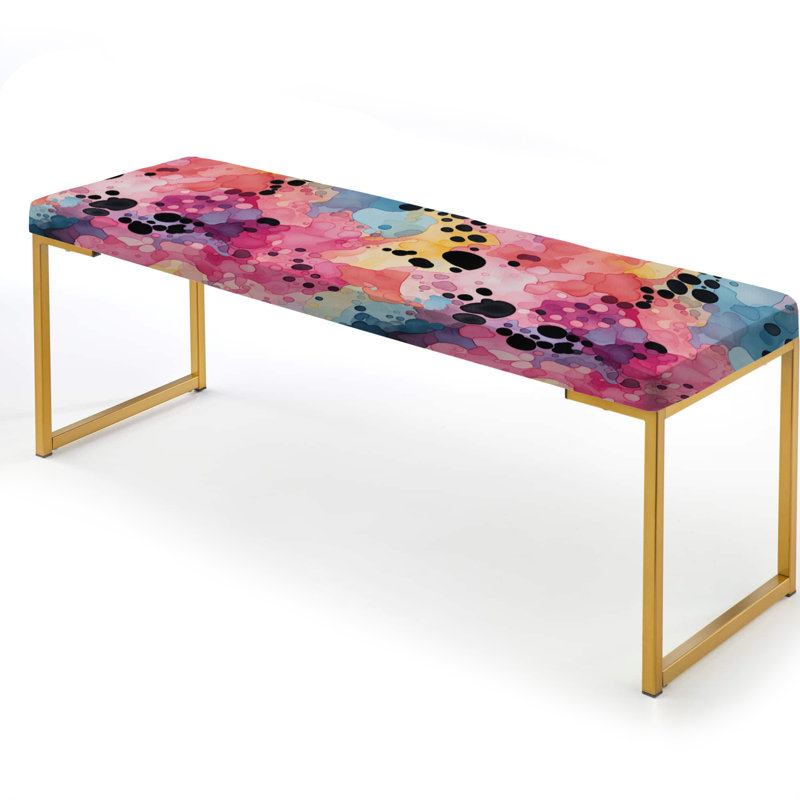 Watercolor Eccentricity Pink And Blue - Abstract Upholstered Gold Bench