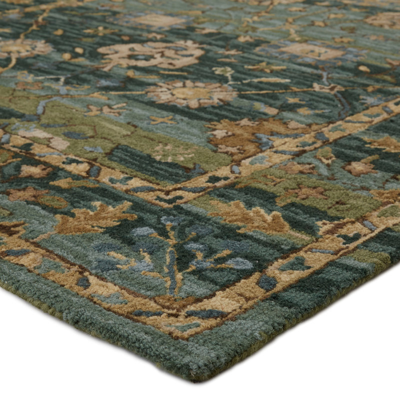 Corla Blue and Green Floral Hand-Tufted Wool Rug 8' x 10'