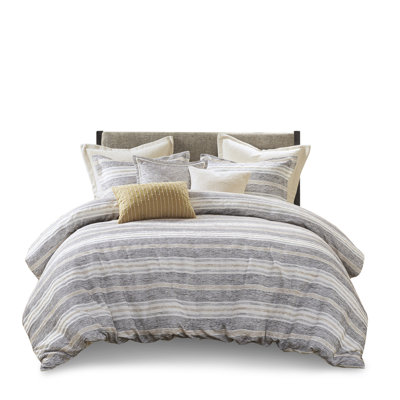 Oasis Oversized Chenille Jacquard Striped Comforter Set With Euro Shams And Throw Pillows