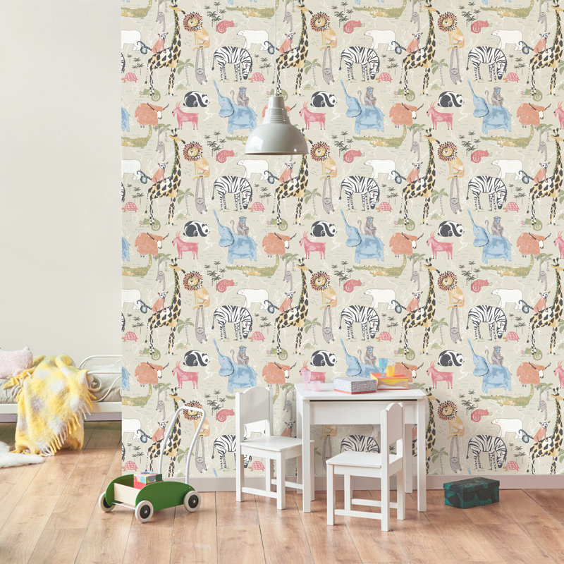 Papier peint safari animaux de la jungle beige, Beige