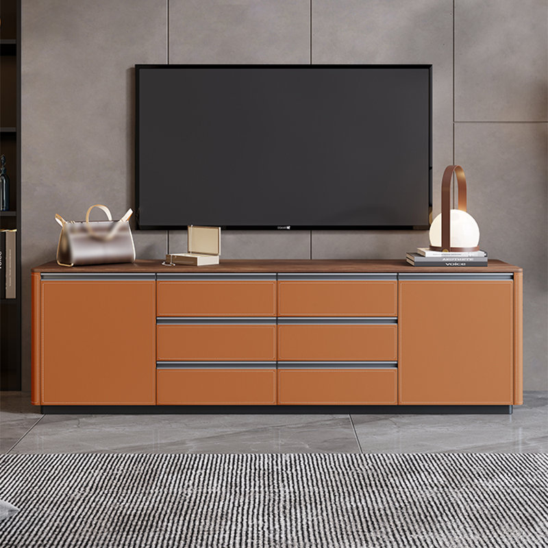 Floor standing TV stand, 86.61", Orange/Dark Brown Wood