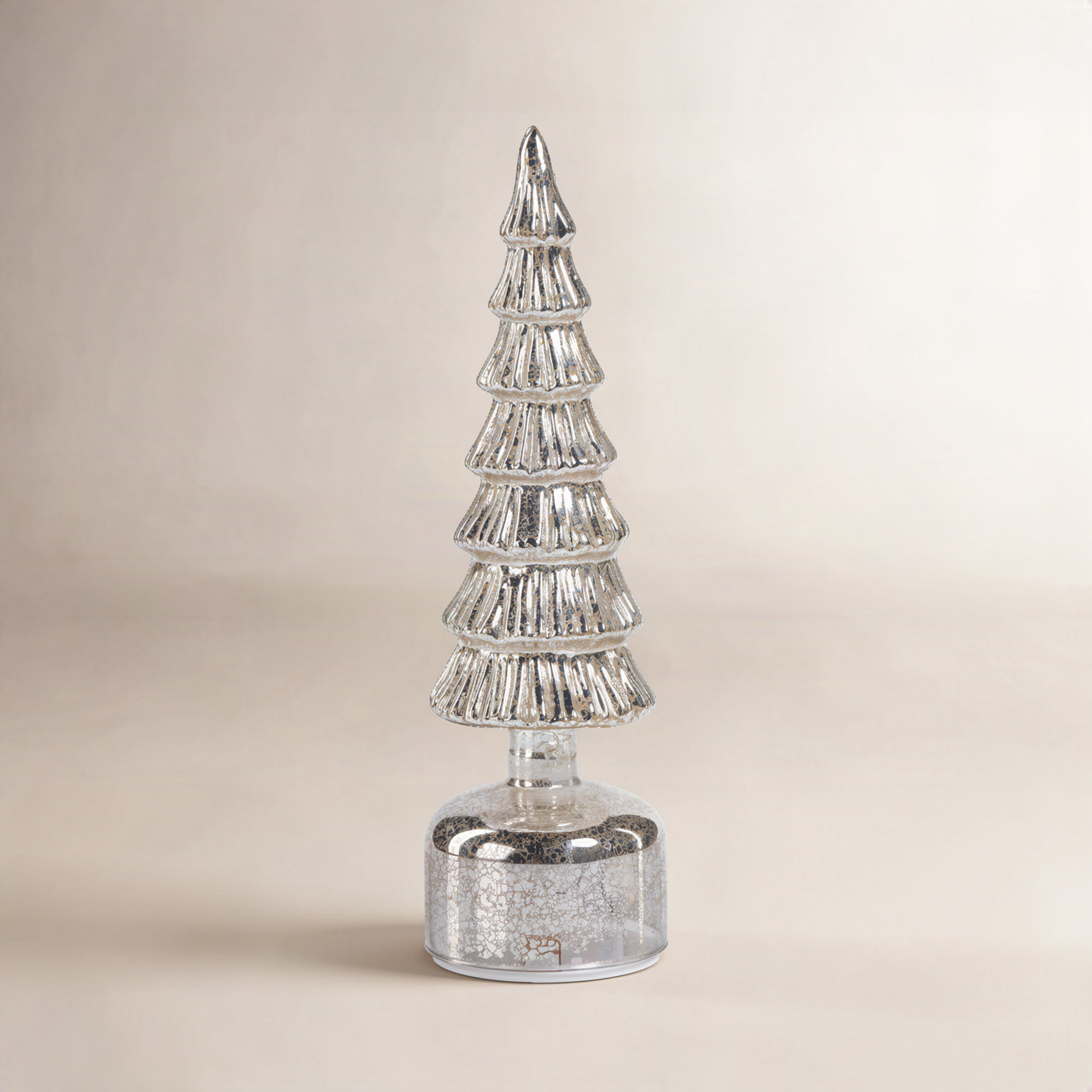 Rotating Lighted Tabletop Christmas Tree, 11.75" H x 3.5" W x 3.5" D, Antique Silver