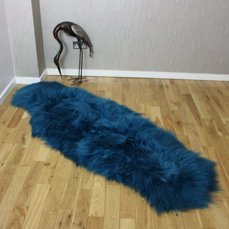Icelandic Sheepskin Rug Double Teal Blue