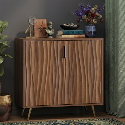 31.5" Walnut Sideboard Buffet Cabinet With Fluted Water Ripple Doors, 4-Tier Modern Coffee Bar Accent Console Table