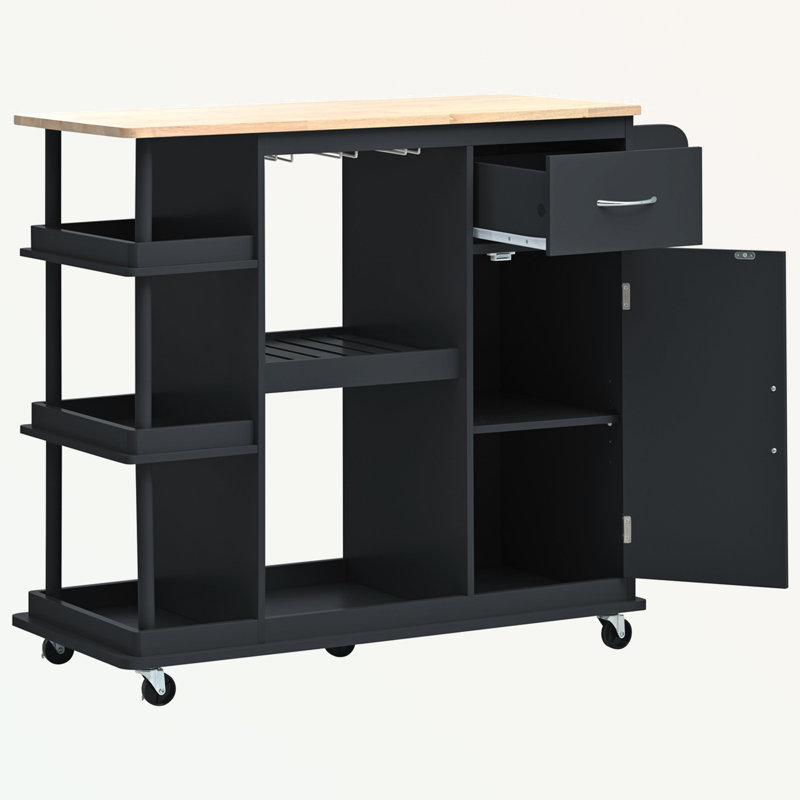 Kitchen Island, Black, Solid + Manufactured Wood