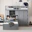 Lit superposé simple avec tiroirs, garde-robe, tablettes de rangement et lit hydraulique, gris-797165883