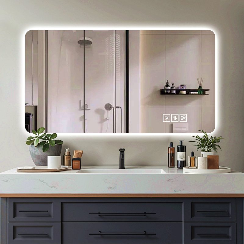 Wall Mounted LED Lighting Mirror/Bathroom Mirror/Full-Length Mirror/Makeup Mirror, Three Color Lighting+Dimming+IP44 Waterproof+Anti Fog+Touch Switch 24 × 48 Inches