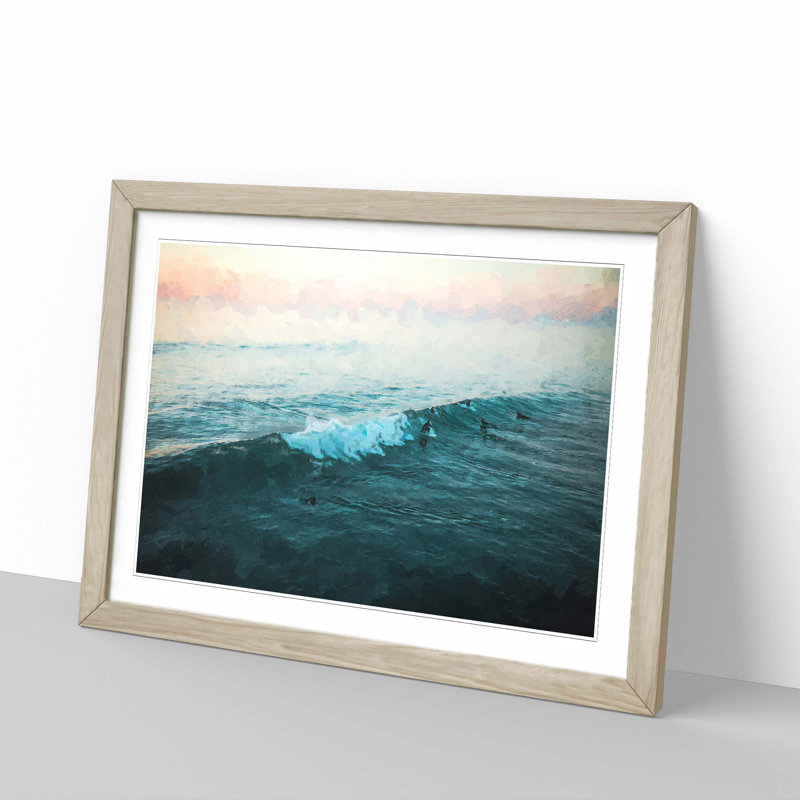 Surfing at Sunrise in Abstract - Picture Frame Graphic Art Print, Oak Framed, 36cm H x 48cm W x 2cm D