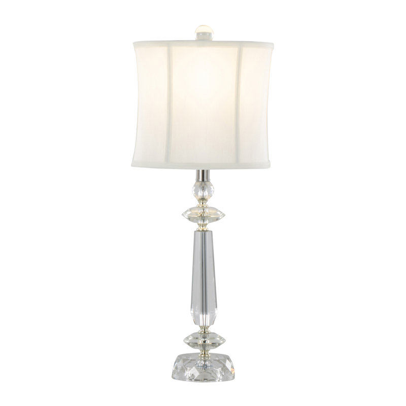 Karat 25.5" Contemporary Crystal Table Lamp in Clear K9 Crystal and Chrome with White Linen Softback Shade from Grandview Gallery by LumiSource - Set of 2
