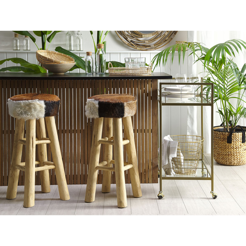 Upholstered Counter Stool with Solid Wood Frame