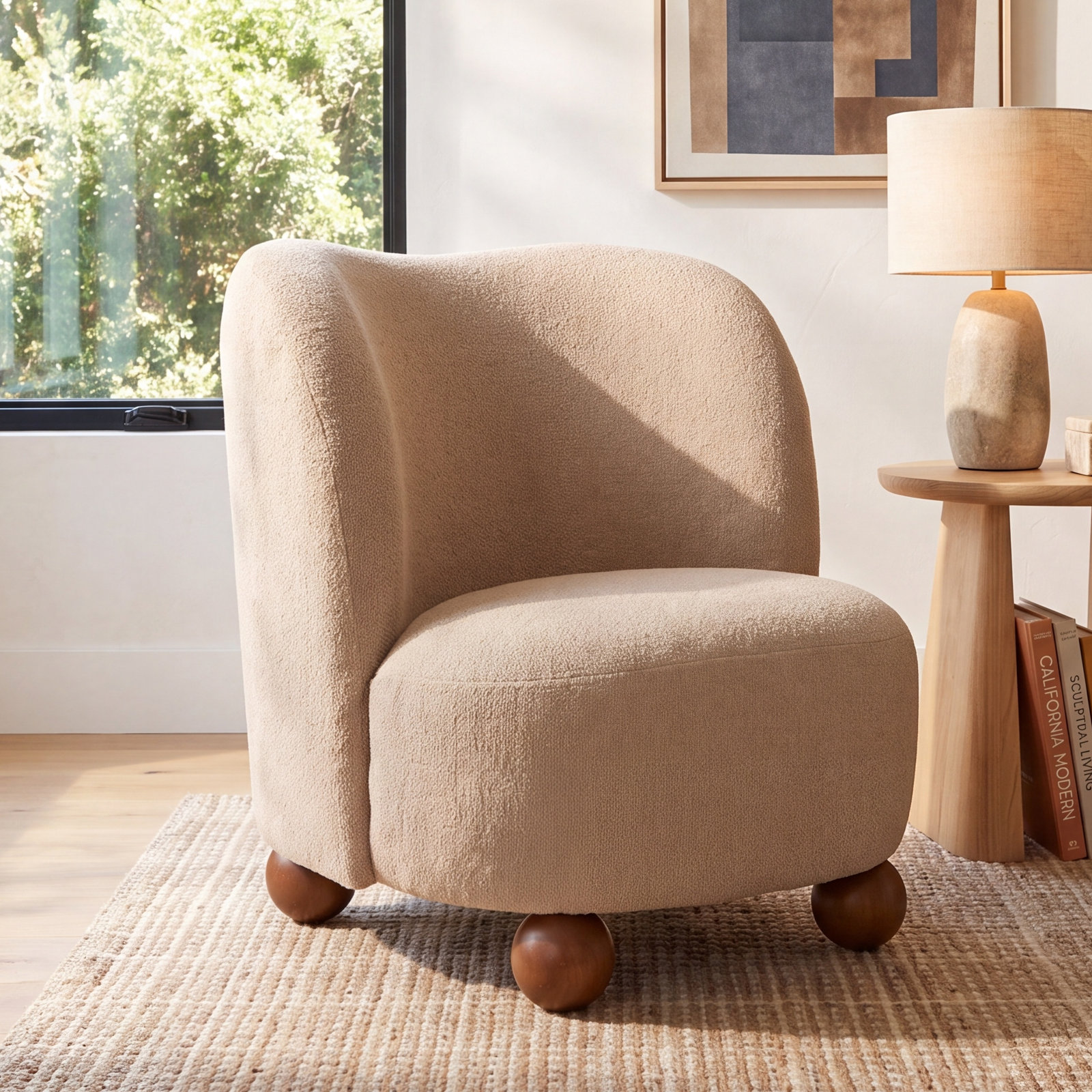 Kaelyn Slipper Chair, Oatmeal Boucle