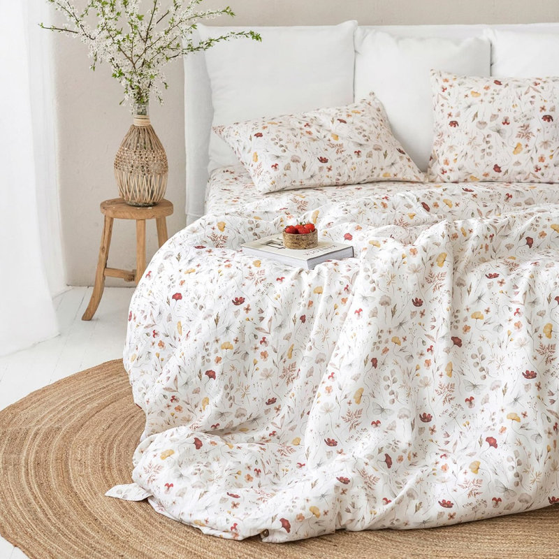 Ensemble de housse de couette blanche Ensemble de literie à motif floral, Housse de couette pour très grand lit et 2 taies 