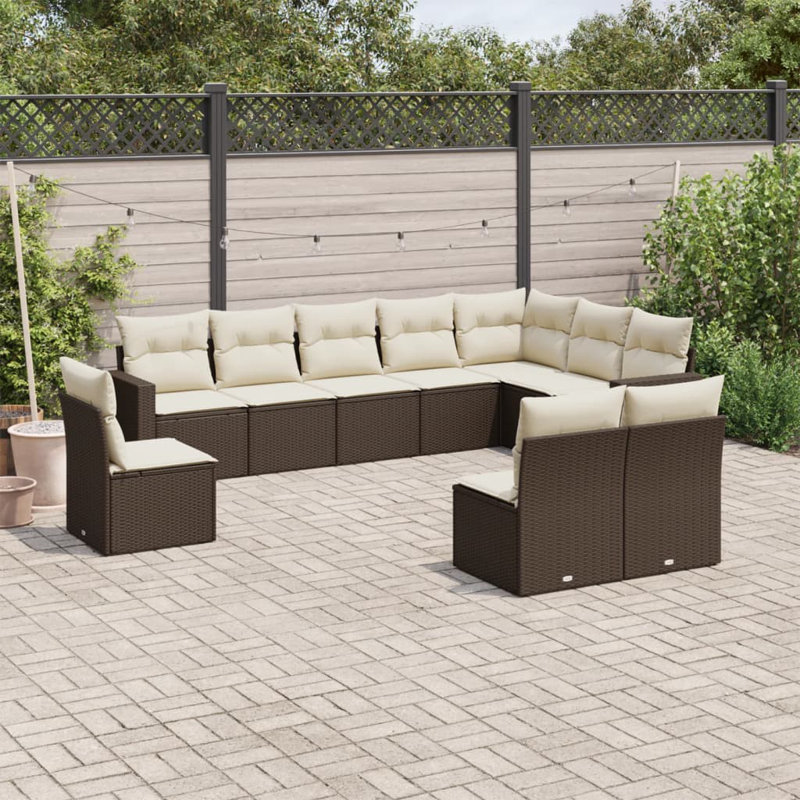 Ensemble de canapé de jardin Vidaxl brun avec coussins blanc crème