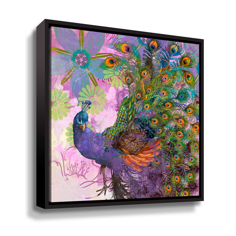 Peacock Prance - peinture, Cadre noir, H 10 po x l 10 po x P 2 po