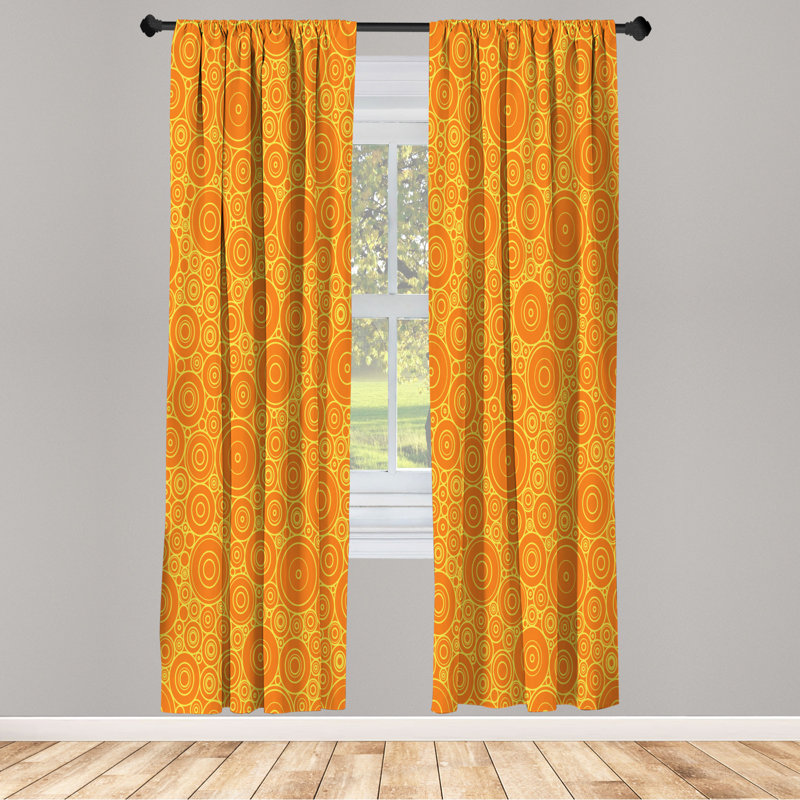 Microfiber Floral Semi-Sheer Rod Pocket Curtain Panels, 28" W x 84" L, Orange/Yellow