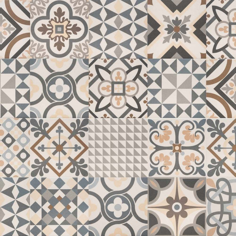 Ellis Taco 6" x 6" Gray Patterned Porcelain Floor and Wall Tile, Gray