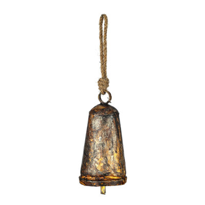 The Holiday Aisle® 8" Antique Gold Country Bell Ornament on Jute Cord.